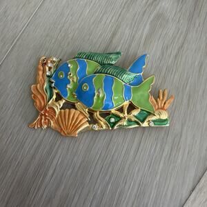 Vintage 4” Doreen Ryan *Style* Sculptural Underwater Scene Koi Brooch Pin